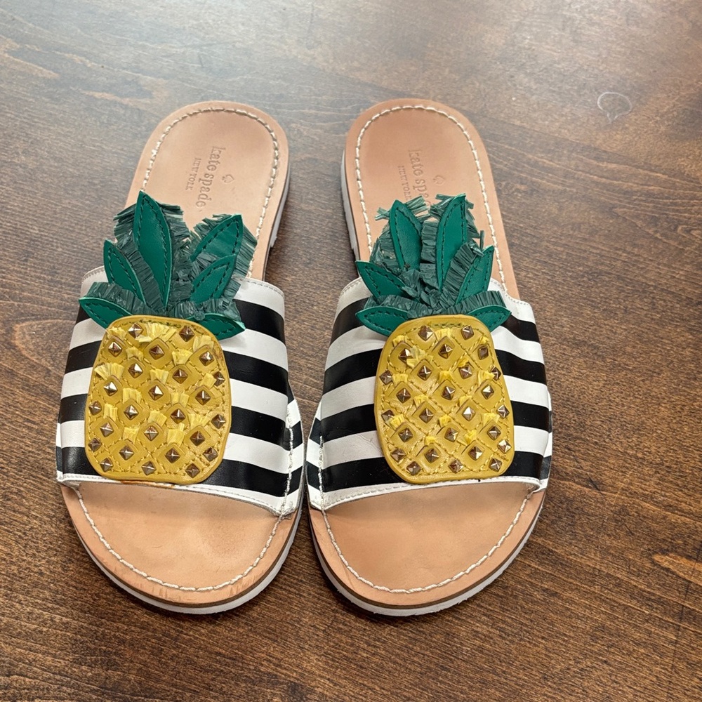 Kate Spade Pineapple Stripe Slide Sandals - Size 9 M